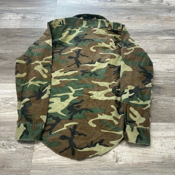 Vintage 60s 70s Camo Shirt Jacket Woodland Camouflage Mens M Button Shacket - Picture 4 of 7